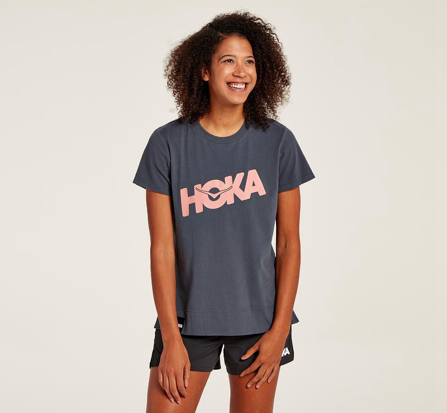 Hoka One One Womens Tee - Brand - Blue - QTCX08139